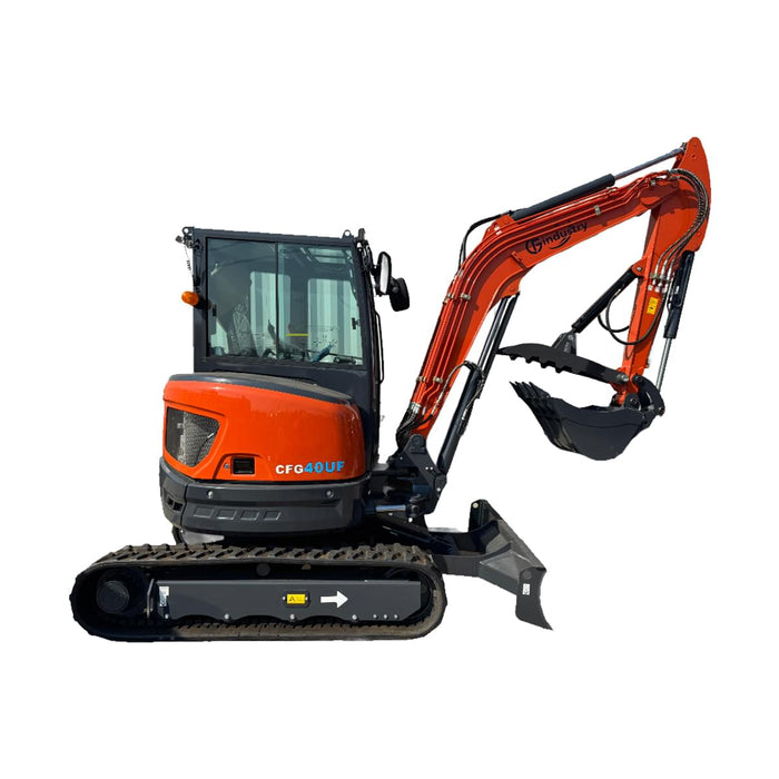IronPeak Titan 3800 UF 3.8 ton mini excavator front view with hydraulic thumb bucket