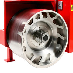 Close-up of the B200 solid steel chipping drum and reversible blades