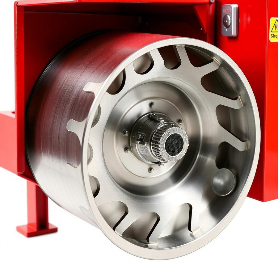Close-up of the B200 solid steel chipping drum and reversible blades