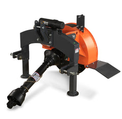 SG24 stump grinder rear view showing the PTO shaft and 3-point hitch arms