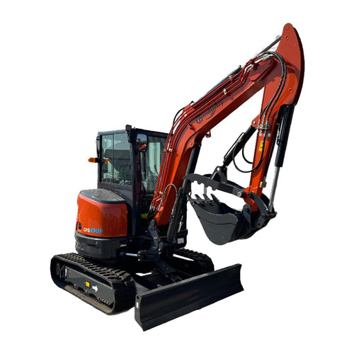 IronPeak Titan 3800 UF mini excavator front three-quarter view enclosed cab