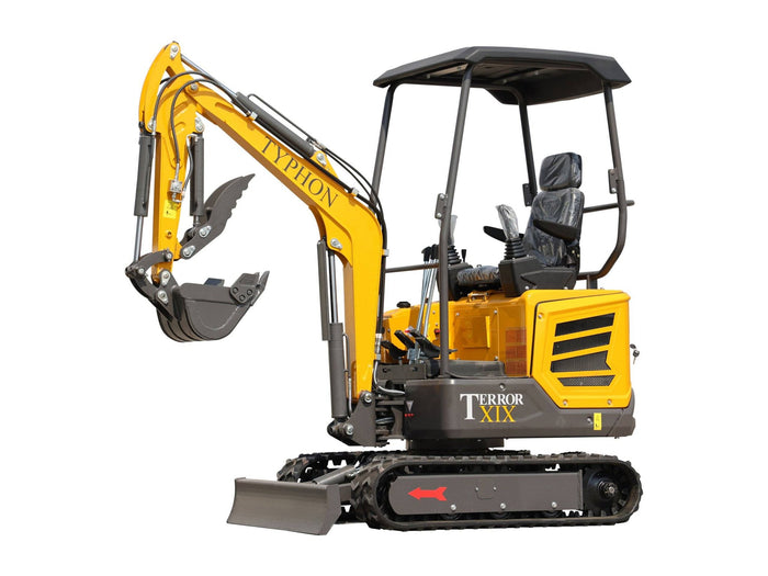TYPHON TERROR XIX STORM 1.8 ton mini excavator side profile with canopy and dozer blade