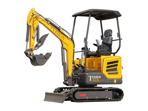 TYPHON TERROR XIX STORM 1.8 ton mini excavator side profile with canopy and dozer blade